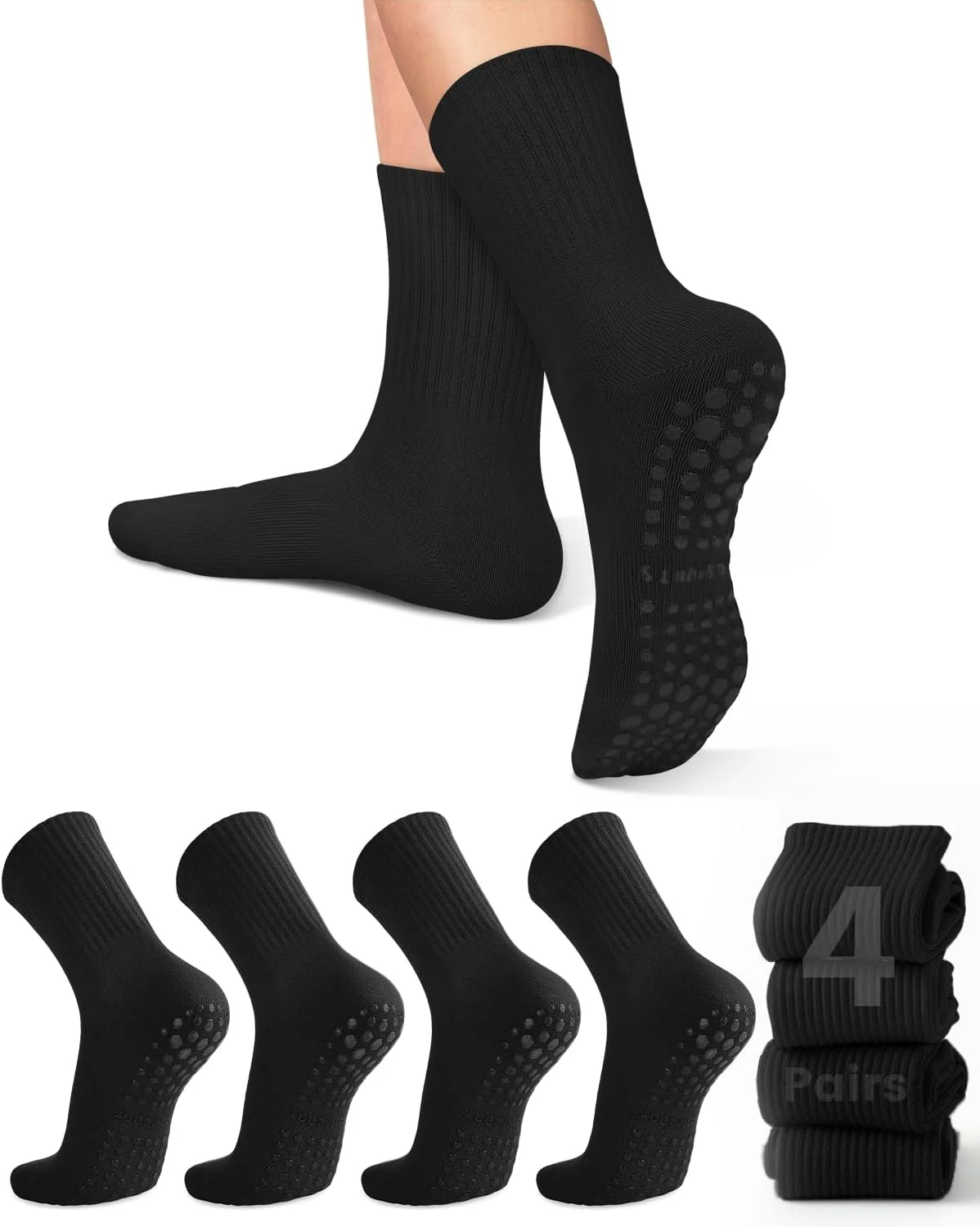 Pilates & Yoga En Talavera Raquel Díaz - 4 Paar Damen-Yoga-Socken, einfarbige, rutschfeste Yoga-Pilates-Ballettsocken