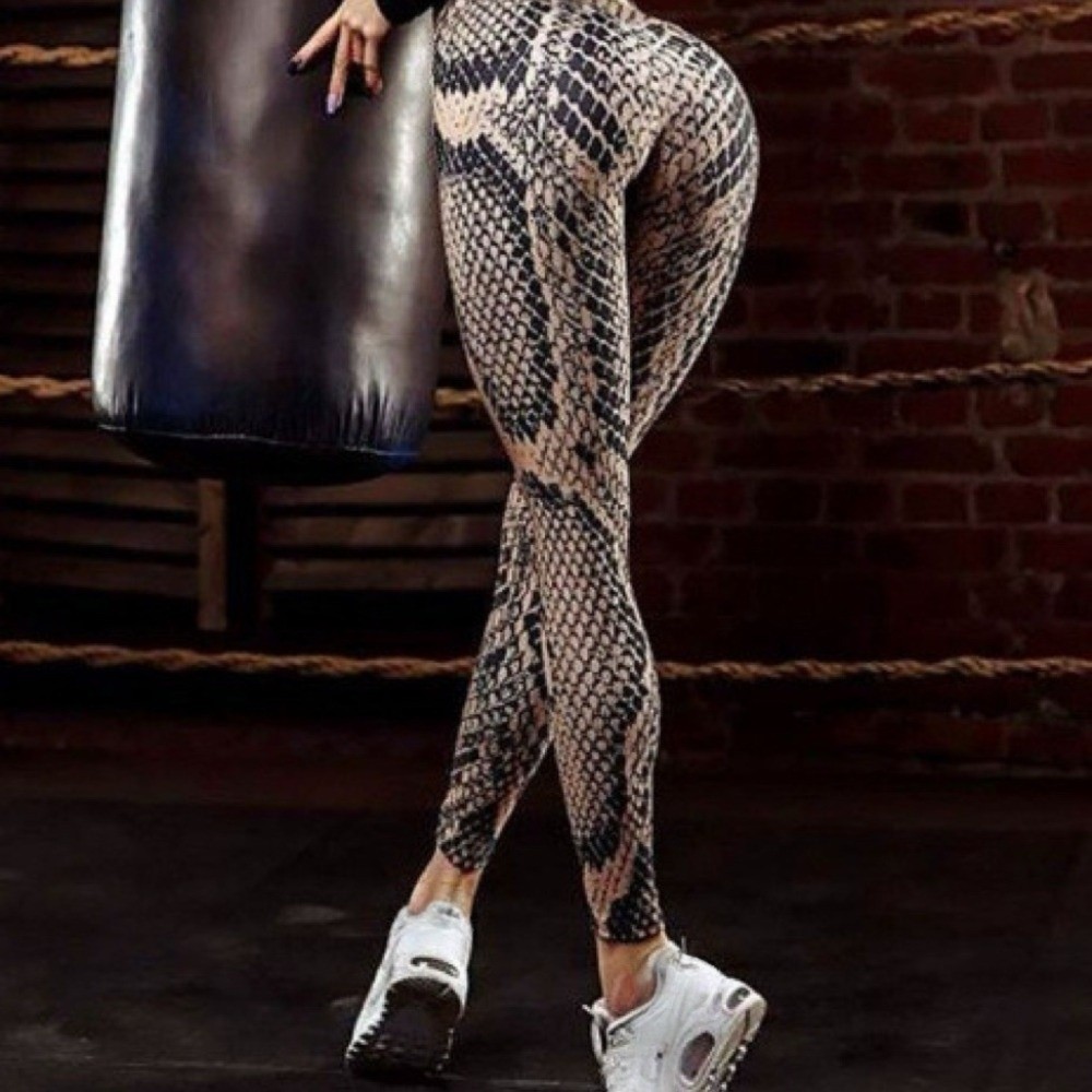 Pilates Yoga Legging - Nahtlose Leggings mit Schlangenmuster, Peach-Butt-Effekt, Bauchkontrolle,