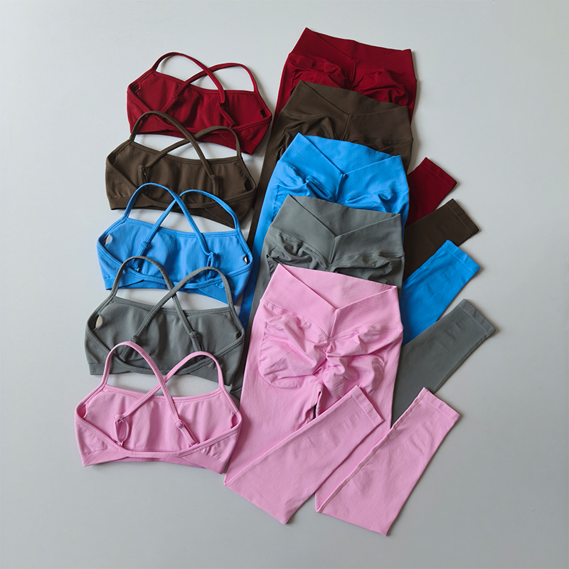 Pilates Yoga Legging - Pfirsichfarbener Fitnessanzug 2-teilig, hochtaillierte Leggings, eng