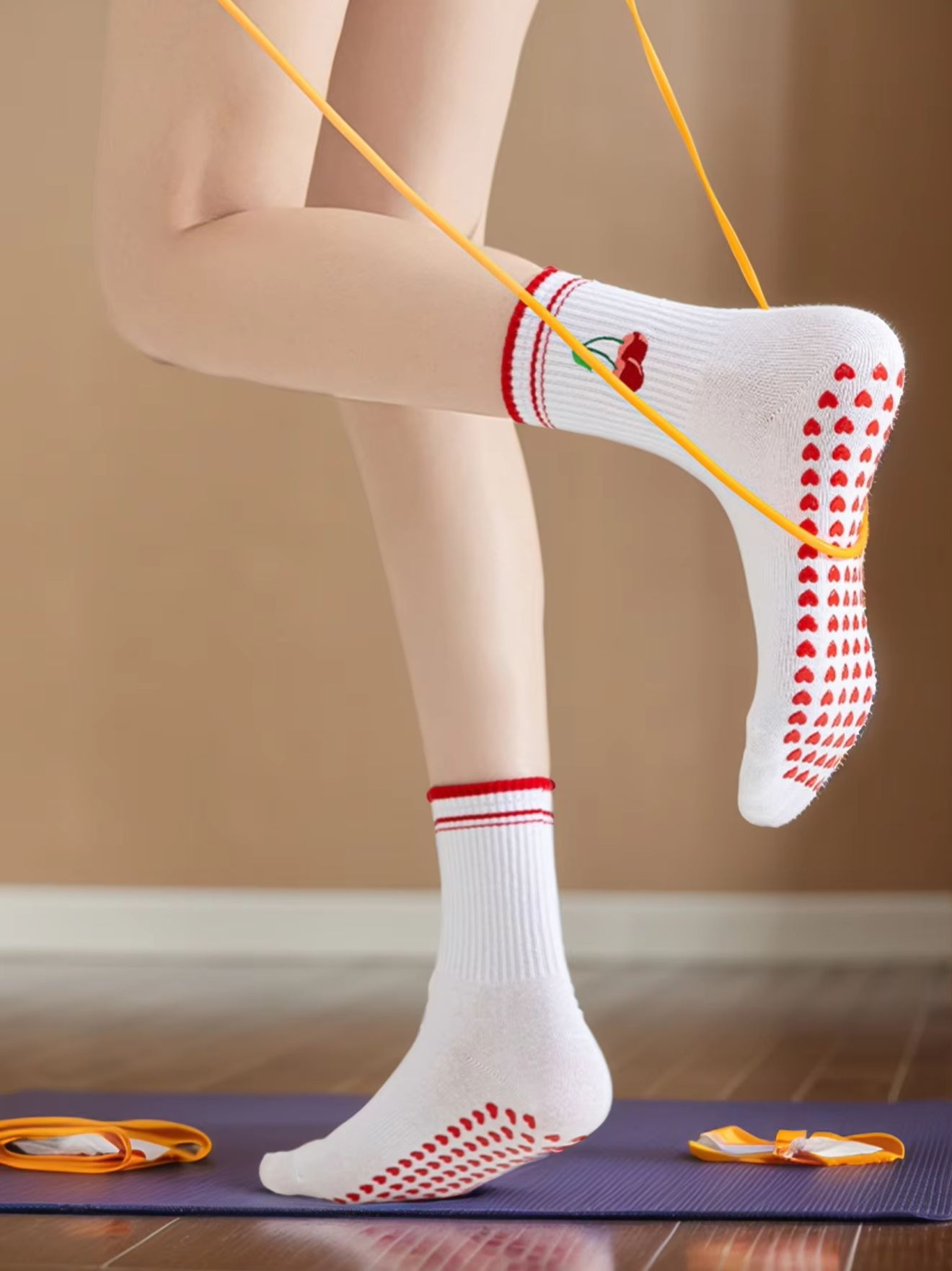 Fitness Yoga Pilates - 1 Paar grenzübergreifende professionelle Yoga-Socken, Baumwoll-Riemchen-Silikon-Anti-Rutsch-Pilates-Fitness-Tanz-Bodensocken