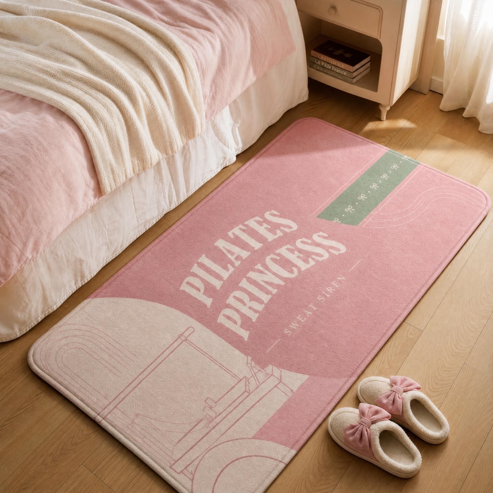 Pilates Yoga Garage - Weicher Flanell-Rechteck-Bodenteppich, rosa, mit Pilates-Kunstdruck, rutschfeste