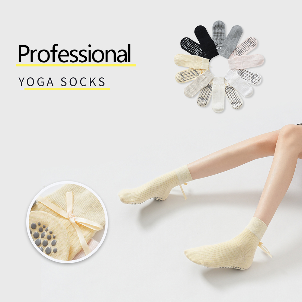 Fitness Yoga Pilates - Niedliche Schleifen-Yoga-Socken für Mädchen, süße Trend-Pilates-Fitness-Sportsocken,